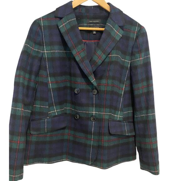 Talbot's Green & Black Plaid Double Breasted Wool Blazer size 14 - Picture 1 of 6